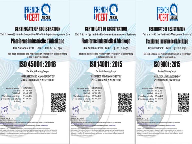 La Plateforme Industrielle d'Ad&eacute;tikop&eacute; certifi&eacute;e premi&egrave;re zone industrielle ISO au Togo
