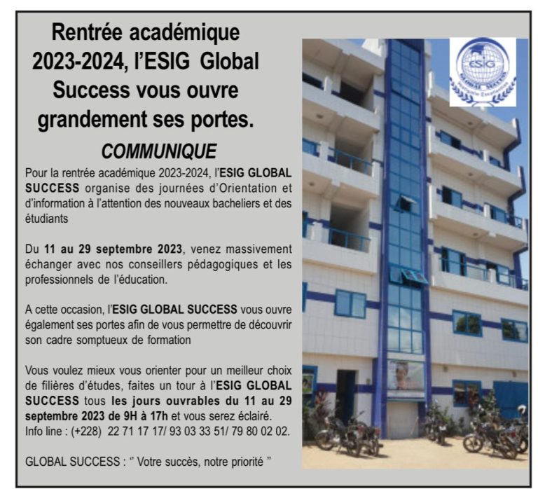 COMMUNIQUE:  ESIG GLOBAL SUCCESS organise des journ&eacute;es d'orientation et d'information